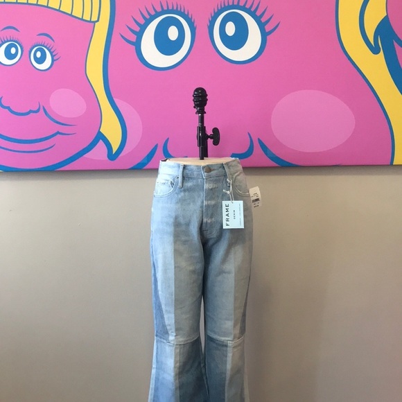 Frame Blue Denim Cropped Flared Jeans